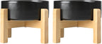 SPUNKYJUNKY Ceramic Elevated Dog Bowls 2 Pack - 8.3inch Raised Dog Bowls with Non-Slip Wooden Stand for Large Dogs Dishwasher Safe(Black,60OZ*2)