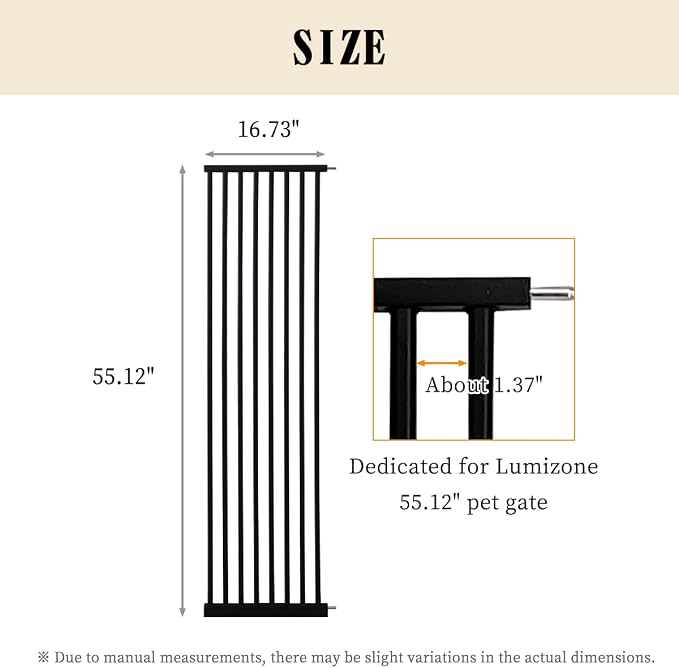 Lumizone 55.12" Extra Tall Pet Gate Extension Kit 16.73" Wide Black | Extra Tall Cat Gate for Dog Doorway Hallway Stairs Pressure Mounted 1.37" Gap No Drilling