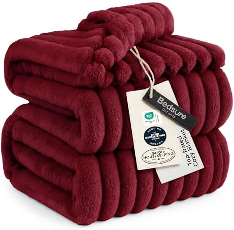 Bedsure Soft Queen Size Blanket for Bed Deep Red 90"x90" by BEDSURE