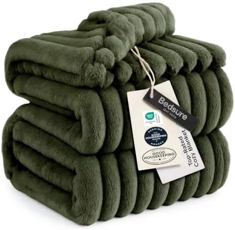 Bedsure Soft Queen Size Blanket for Bed Olive Green 90"x90" by BEDSURE