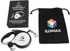 ILOMAX 360° Tangle-Free Retractable Dog Leash Built-in Waste Bag Dispenser Under Handle 2 Rolls Poop Bags Included Heavy Duty Tape Leash for Dogs up to 30kg Carry Pouch Included.16ft (White, L)