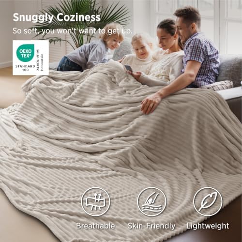 Bedsure Extra Soft Large Fleece Blanket for Bed Beige 120"x120" - Image 3