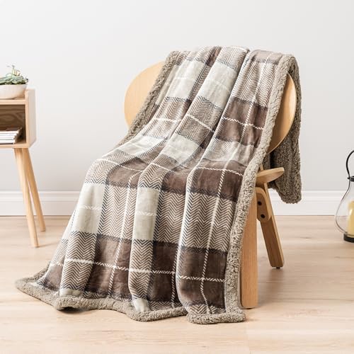 PAVILIA Plaid Sherpa Throw Blanket for Couch Sofa Bed, Dark Grey, 50x60 - Image 2