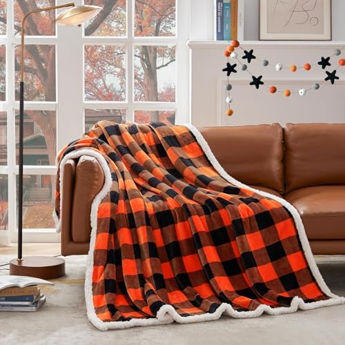 Touchat Halloween Blanket Twin Size 60" X 70"，Fall Autumn Harvest Sherpa Fuzzy Fluffy Soft Cozy Blankets, Fleece Flannel Plush Microfiber Throw for Couch Bed Sofa, Halloween Decor (Orange) - Image 5