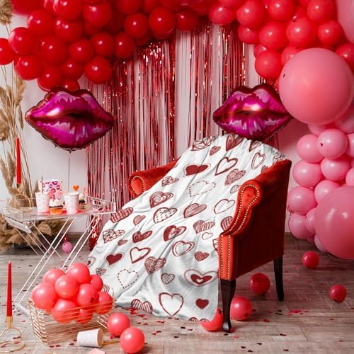 Valentine's Day Red Love Hearts Blanket, Lightweight Anti-Pilling Fleece Blanket, Wedding Anniversary Birthday Gifts for Wife Girlfriend, Soft Throw Blankets for Bed Couch Sofa Chair, 60 x 80 Inch - Image 5