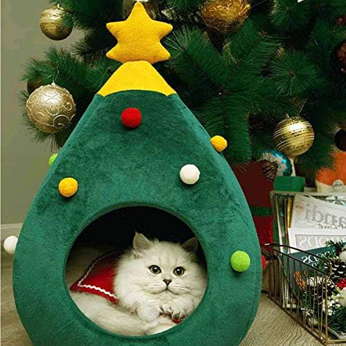 Christmas Cat Beds, Christmas Tree Cat Beds House, Portable Indoor Cat Igloo Xmas Bed Cave for Small Dogs and Small Animals, Green - Image 5