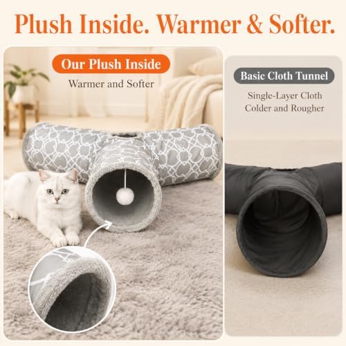 Plush Inside 3 Way Cat Tunnel Geometric, Diameter 9.8 Inch - Image 6