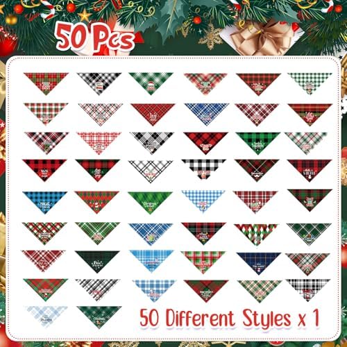 Abbylike 50 Pcs Christmas Plaid Dog Bandanas for Large Small Dog - Image 3