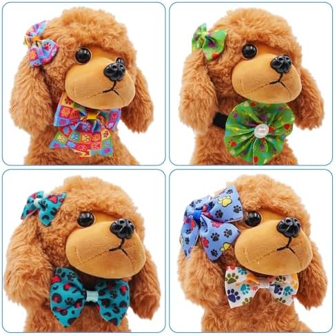 120PCS Dog Bows Pack Include 60PCS Dogs Collar Flowers and Bowties Attachments 20PCS Bowties with Adjustable Collar 40PCS Hair Bows for Small Medium Cats Pets Paw Bone Grooming Accessories - Image 4