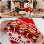 DENTRUN Winter Cat Knit Sweater, Red-Green Warm Clothes for Kitten Outfit - Image 3