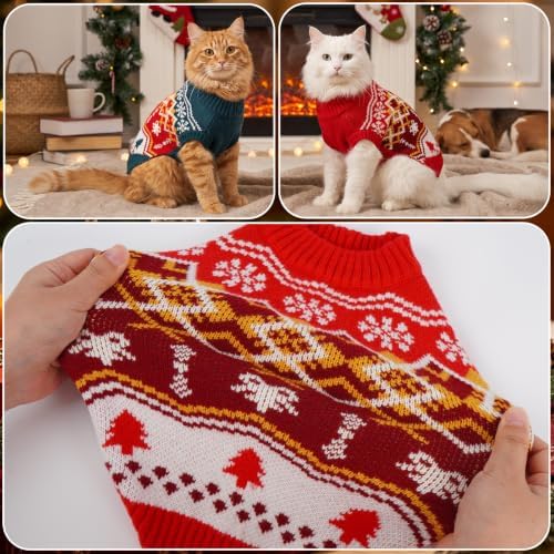 DENTRUN Winter Cat Knit Sweater, Red-Green Warm Clothes for Kitten Outfit - Image 5