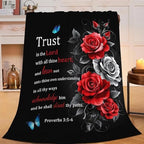 Christian Blanket Bible Verse Throw Blanket Red Rose Inspirational Religious Spiritual Gifts for Girls Boys Kids Adults Women Men Soft Cozy Plush Fluffy Fuzzy Fleece Blanket Decor 40''X50'' by Fuzawet