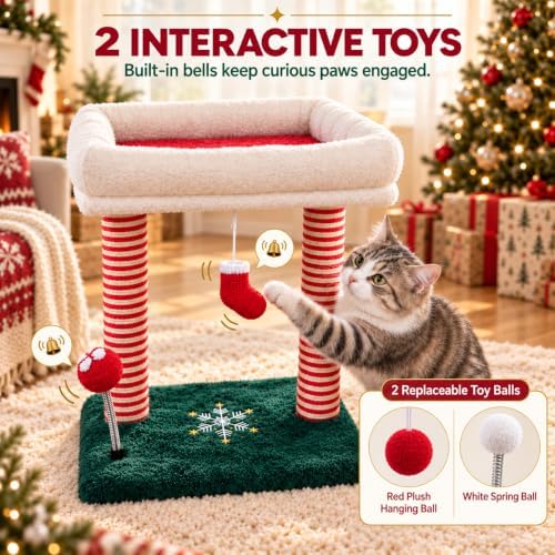 Christmas Cat Tree with Bed and Scratching Post for Indoor Cats - Image 6