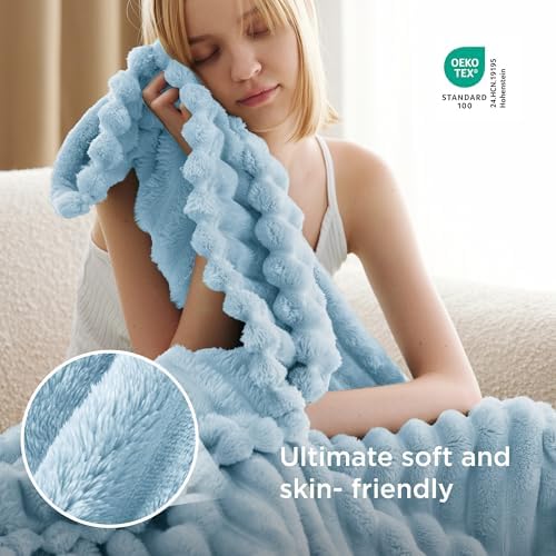 Bedsure Soft Light Blue Throw Blanket for Couch Decor Gifts 50"x60" - Image 4