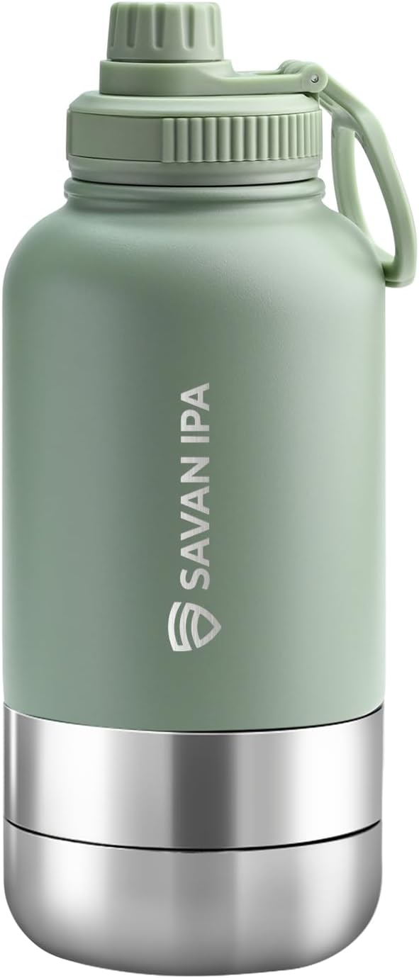 3 in 1 Insulated Stainless Steel Dog & Human Water Bottle | Leakproof Travel Dispenser with 2 Detachable 8.5 oz Bowl, 24H Cold/12H Hot, Carrying Case for Walking, Hiking,Camping & Outdoor Travel