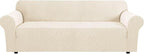 H.VERSAILTEX Stretch Sofa Covers for 3 Cushion Couch Covers Sofa Slipcovers for Living Room Feature Thick Checked Jacquard Fabric with Elastic Bottom, X-Large Sofa 101"-110" Wide, Cream