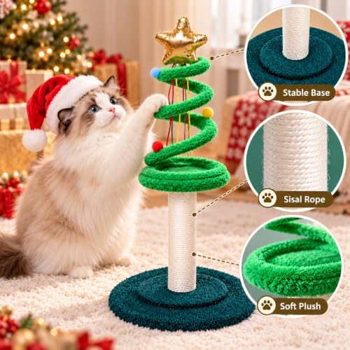 Christmas Tree Cat Scratcher with 8 Interactive Toys, Multi-Level Cat Tower - Image 4
