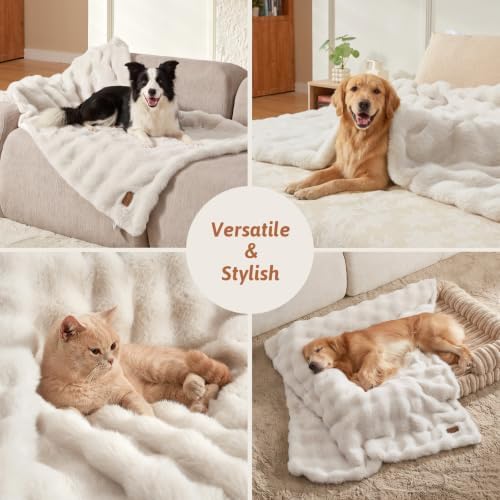 COZY KISS Faux Fur Throw Blanket, Dog Blanket for Couch, 50"x60", Cream - Image 6