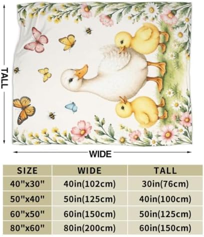 Cute Duck Blanket Duckling Butterfly Floral Throw Gifts 80"x60" - Image 3