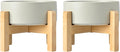 SPUNKYJUNKY Ceramic Elevated Dog Bowls 2 Pack - 8.3inch Raised Dog Bowls with Non-Slip Wooden Stand for Large Dogs Dishwasher Safe(Grey,60OZ*2)