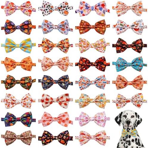Fall Dog Bow Ties Bulk for Large Dogs 30 Pack 5.1"*3.1" L by Bestwishforyou