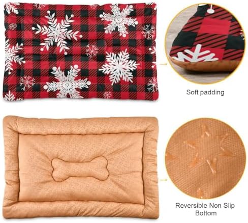 Dog Bed Mat Snowflakes Buffalo Plaid Washable Anti Slip Bottom Comfy Kennel Pad Cat Crate Mat Dog Pet Pad 24 x 36 Inches - Image 3
