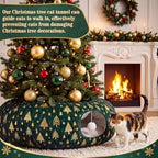 Christmas Tree Cat Tunnel 36 in Donut Bed, Green, Polyester, Gold Foiling - Image 2