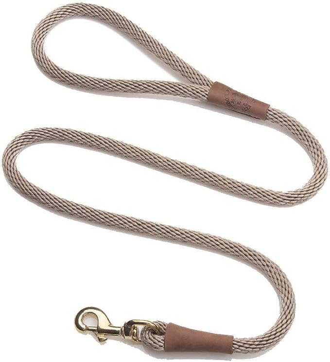 Mendota Pet Snap Leash - British-Style Braided Dog Lead, Made in The USA - Tan, 1/2 in x 6 ft - for Large Breeds