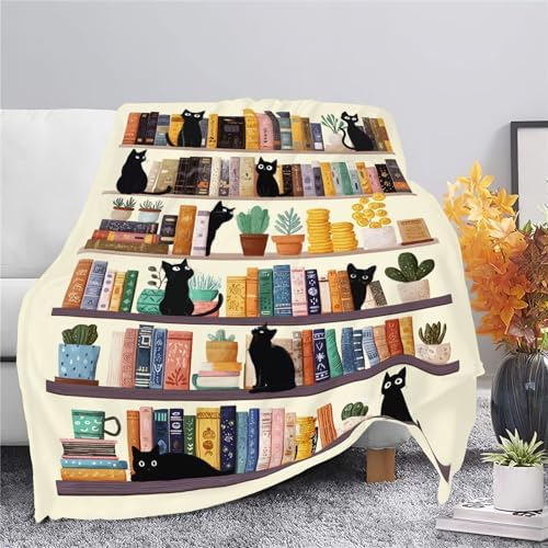 Black Cat Throw Blanket Book Cat Bookshelf Stuff Gifts for Kids Girls Boys Adults Women Men Soft Cozy Warm Plush Fluffy Fuzzy Fleece Blanket Decor 50''X60'' - Image 4
