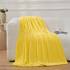 Puncuntex Fleece Throw Blanket Bright Yellow 60"×80"with Square Grid Design by Puncuntex