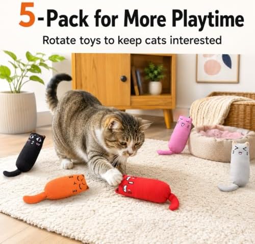 Legendog 5Pcs Bite Resistant Catnip Toy for Cats,Catnip Filled Cartoon Mice Cat Teething Chew Toy - Image 5