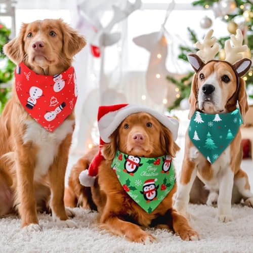 Preboun 50 Pcs Christmas Dog Bandanas Bulk, Red and Green Santa Snowmen - Image 2
