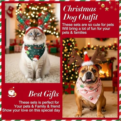 12 Pcs Christmas Pet Headband Bandana, Reindeer Headband - Image 2