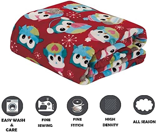 Elegant Comfort Luxury Velvet Super Soft Christmas Prints Fleece Blanket-Holiday Theme Home Décor Fuzzy Warm and Cozy Throws for Winter Bedding, Couch and Gift, 50 x 60 inch, Owl - Image 2