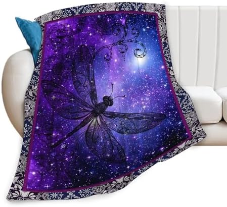 Dragonfly Blanket for Girls Women Boys Men Adults Kids Soft Cozy Fleece Purple Galaxy Starry Dragonfly Throw Blankets Gifts Warm Flannel Plush Lightweight Decor for Couch Bed Sofa 60"X50" - Image 2