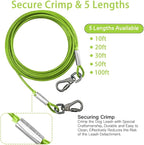 Dog Tie Out Cable - Chew Proof Steel Wire Lead - 360° Tangle Free Outdoor Leash for Pups - Dog Runner Cable for Small to Medium Dogs (Green, 45lbs/50ft)