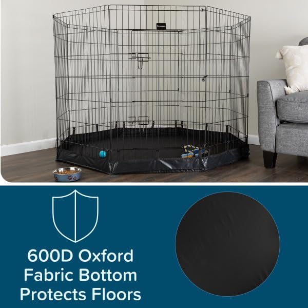Dog Playpen - Foldable Metal Exercise Puppy Play Pen with Eight 24x42in Extra-Tall Panels and Gate - Indoor/Outdoor Dog Fence with Fabric Bottom for Dogs, Cats or Small Animals by PETMAKER (Black)