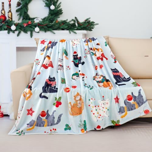 Tupmnbry Christmas Throw Blanket Cute Christmas Cat Blanket 60"x80" - Image 2