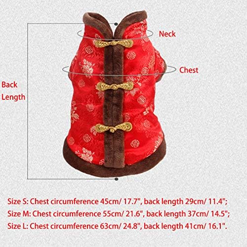 SEIS New Year Cat Knot Buttons Coat Dogs Cheongsam Winter Pet Clothes Vest Christmas Costume for Cats Teddy Bichon Small Medium Dogs (Brown, L (Chest Circumference 63cm/ 24.8")) - Image 6