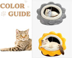 Cat Beds for Indoor Cats - Sun Flower Shaped Cute Cat Cave Bed,Brown L | Super Soft Plush Calming cat Tent house for Kitten&Puppy with Toy,Machine Washable&Thick and Removable Sushion,cat Hideaway