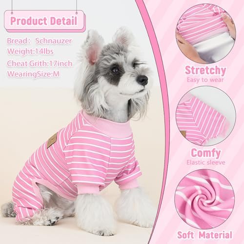 XPUDAC 4 Pack Dog Pajamas Striped Dog Clothes for Small Medium Dogs Girl Boy Comfy Puppy Outfit Doggy Jammies Onesie Pet Costume, Purple, Pink, Orange, S - Image 2