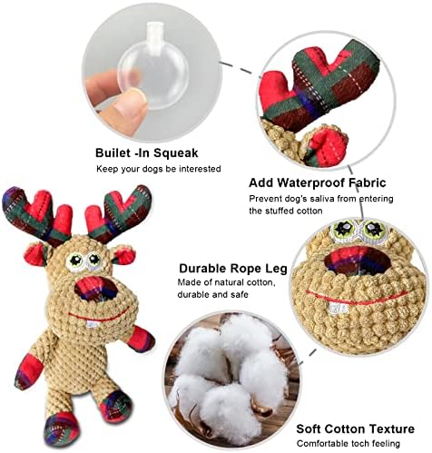 Christmas Squeaky Plush Dog Toys for Small Medium Large Dogs, Durable and Indestructible Dog Christmas Toys, Cute Reindeer Squeaky Dog Toys,Teeth Cleaning and Interactive Puppy Toys - Image 3