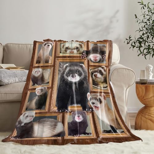 Cute Ferret Blanket for Girls Women Boys Men Adults Kids Soft Cozy Fleece Ferret Throw Blankets Gifts Warm Flannel Plush Stuff Lightweight Decorative Blanket for Couch Bed Sofa 50"X40" - Image 6