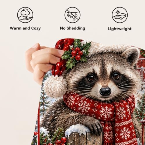 Christmas Raccoon Throw Blanket Snowy Woodland Holiday Gifts 50''x60'' - Image 7