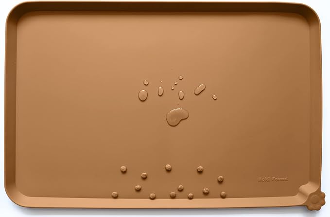 Hoki Found L Silicone Non Slip Pet Dog Cat Bowl Mats - Placemat - Feeding Mat - Waterproof - For Carpet - Butterscotch