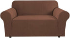 H.VERSAILTEX Stretch Couch Cover Loveseat Covers for 2 Cushion Couch Slipcover|Cover for Loveseat 1 Piece with Elastic Bottom, Checked Jacquard Fabric(58'-70' Wide, Caramel)