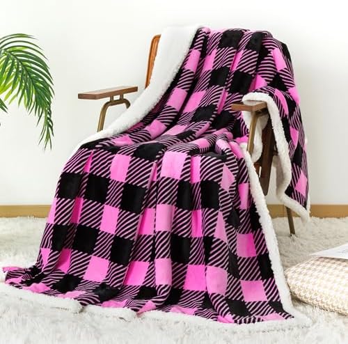 Touchat Sherpa Plaid Twin Blanket 60" X 70", Fuzzy Fluffy Soft Cozy Throw Blanket, Twin Size Plush Fleece Flannel Plush Microfiber Blanket for Couch Bed Sofa (Rosepink) - Image 5