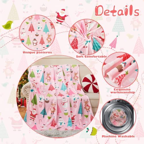 Cloele Christmas Throw Blanket,Pink Xmas Blanket for Women Girls,50x60in - Image 5