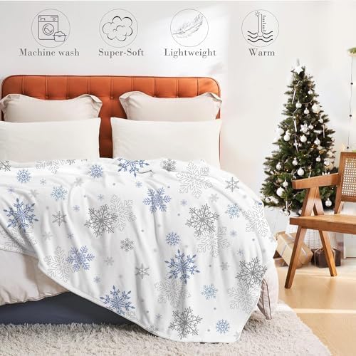 Tupmnbry Christmas Throw Blanket White Snowflake Blanket Super Soft Flannel Fleece Blankets Winter Plush Fuzzy Warm Bed Blankets Xmas Holiday Decor for Couch Bed 50"X60" - Image 3