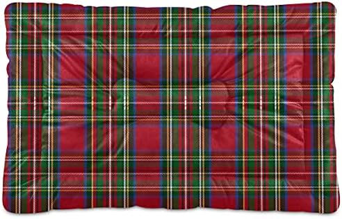 Green and Red Tartan Plaid Dog Bed Mat for Small Dog Puppy Cat Kitten, Traditional Scottish Tartan Check Ultra Soft Pet Bed Mattress for Crate with Anti-Slip Washable, 18 x 24 Inches by Mazeann